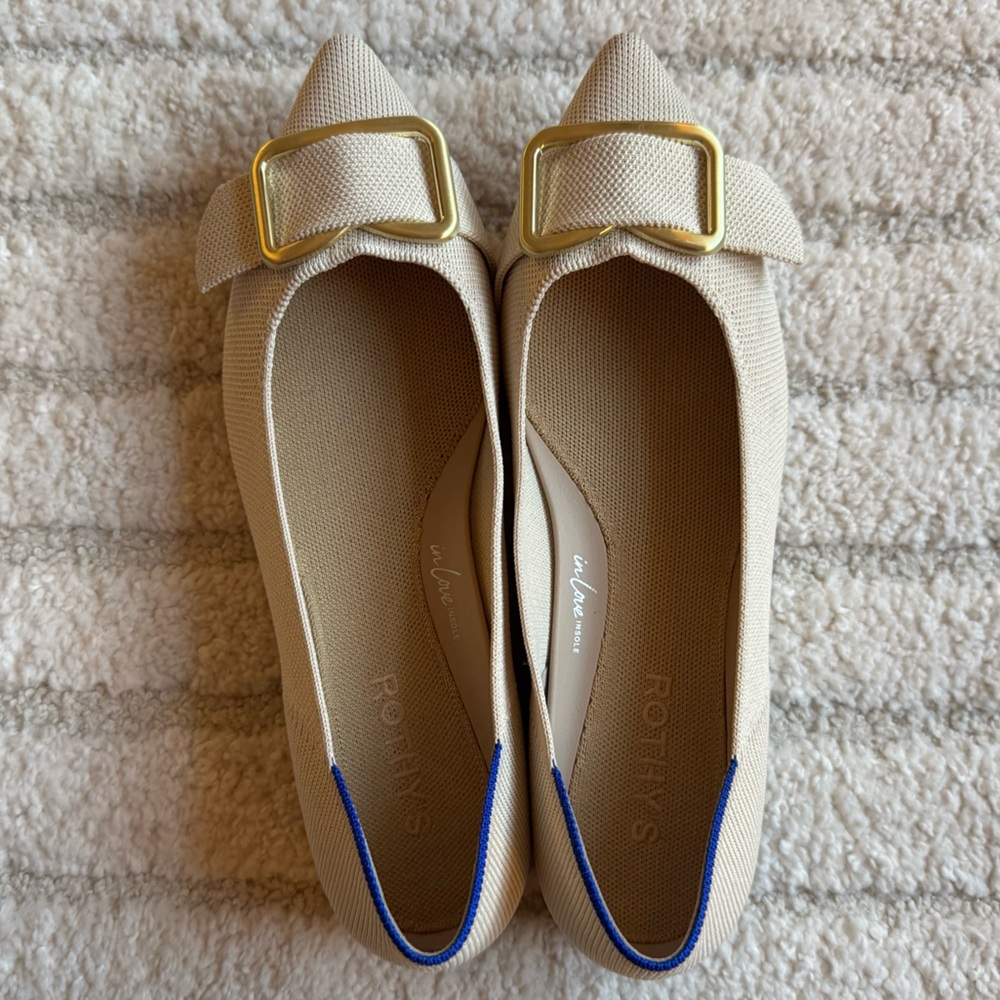 Rothy's Cream Flats with Gold Buckle